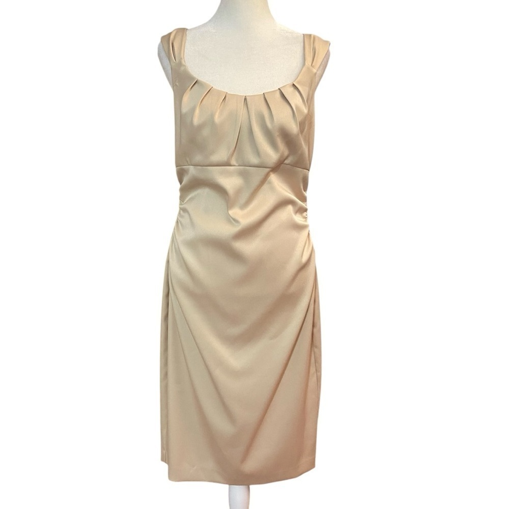 Maggie London Sleeveless Sheath Dress Size 8 Muted Gold Empire Bust Cocktail